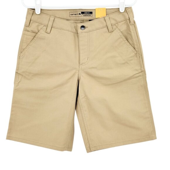 NWT Carhartt Women's Rugged Flex Outdoor Tan Canvas Work Shorts Size 6 Inseam 10 - Picture 1 of 11